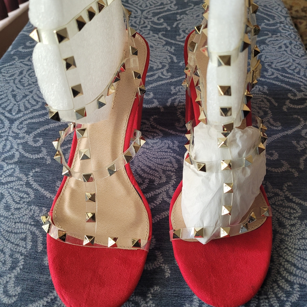 Women’s Red Studded Strappy Heels
